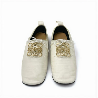 ロエベ LOEWE フラットシューズ 靴 シューズ レザー ホワイト系 ゴールド アナグラム ソフトダービー レースアップシューズ