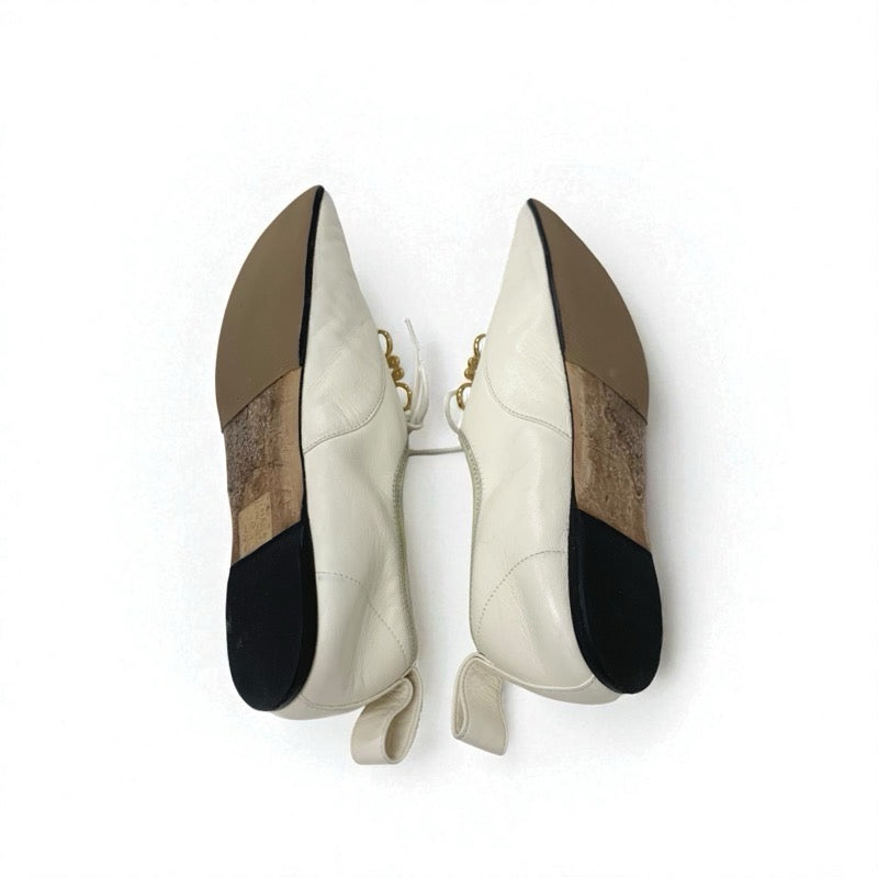 ロエベ LOEWE フラットシューズ 靴 シューズ レザー ホワイト系 ゴールド アナグラム ソフトダービー レースアップシューズ