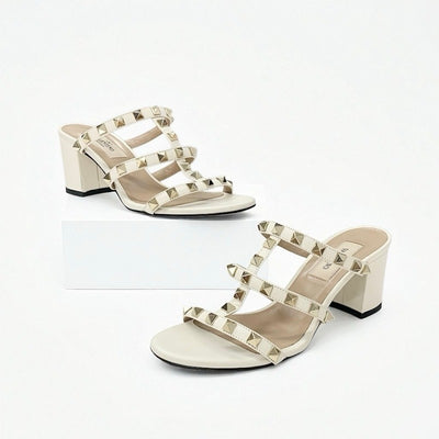 ヴァレンティノ VALENTINO サンダル 靴 シューズ レザー アイボリー ゴールド ロックスタッズ ミュール