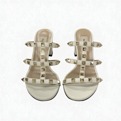 ヴァレンティノ VALENTINO サンダル 靴 シューズ レザー アイボリー ゴールド ロックスタッズ ミュール