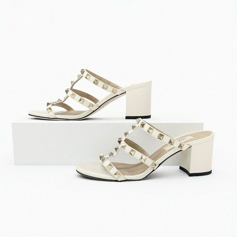 ヴァレンティノ VALENTINO サンダル 靴 シューズ レザー アイボリー ゴールド ロックスタッズ ミュール