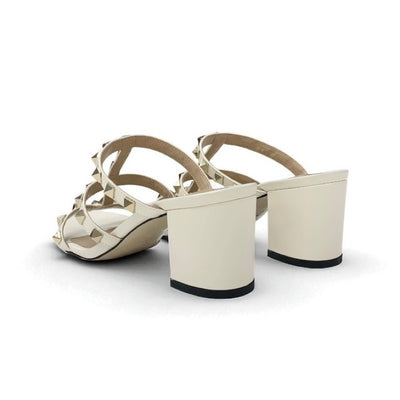 ヴァレンティノ VALENTINO サンダル 靴 シューズ レザー アイボリー ゴールド ロックスタッズ ミュール