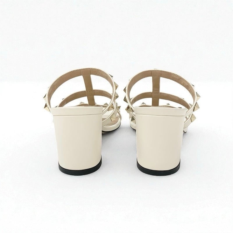 ヴァレンティノ VALENTINO サンダル 靴 シューズ レザー アイボリー ゴールド ロックスタッズ ミュール