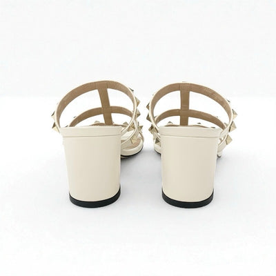 ヴァレンティノ VALENTINO サンダル 靴 シューズ レザー アイボリー ゴールド ロックスタッズ ミュール