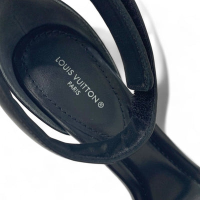 ルイヴィトン LOUIS VUITTON ステラーライン サンダル 靴 シューズ レザー パテント ブラック ゴールド 未使用 ロゴ ストラップ エナメル