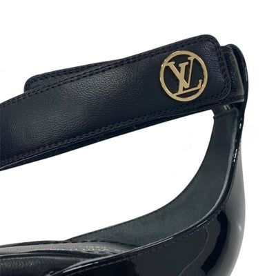 ルイヴィトン LOUIS VUITTON ステラーライン サンダル 靴 シューズ レザー パテント ブラック ゴールド 未使用 ロゴ ストラップ エナメル