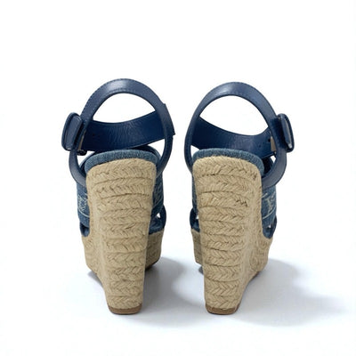 ルイヴィトン LOUIS VUITTON スターボードライン モノグラム サンダル 靴 シューズ デニム レザー ブルー ウェッジソール ストラップ