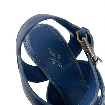 ルイヴィトン LOUIS VUITTON スターボードライン モノグラム サンダル 靴 シューズ デニム レザー ブルー ウェッジソール ストラップ