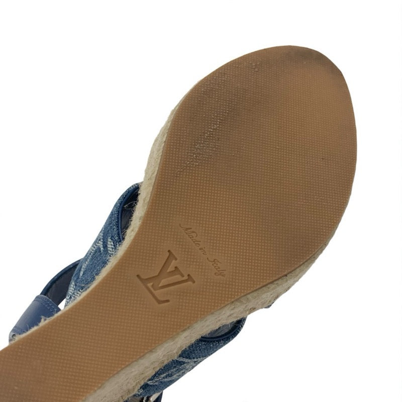 ルイヴィトン LOUIS VUITTON スターボードライン モノグラム サンダル 靴 シューズ デニム レザー ブルー ウェッジソール ストラップ