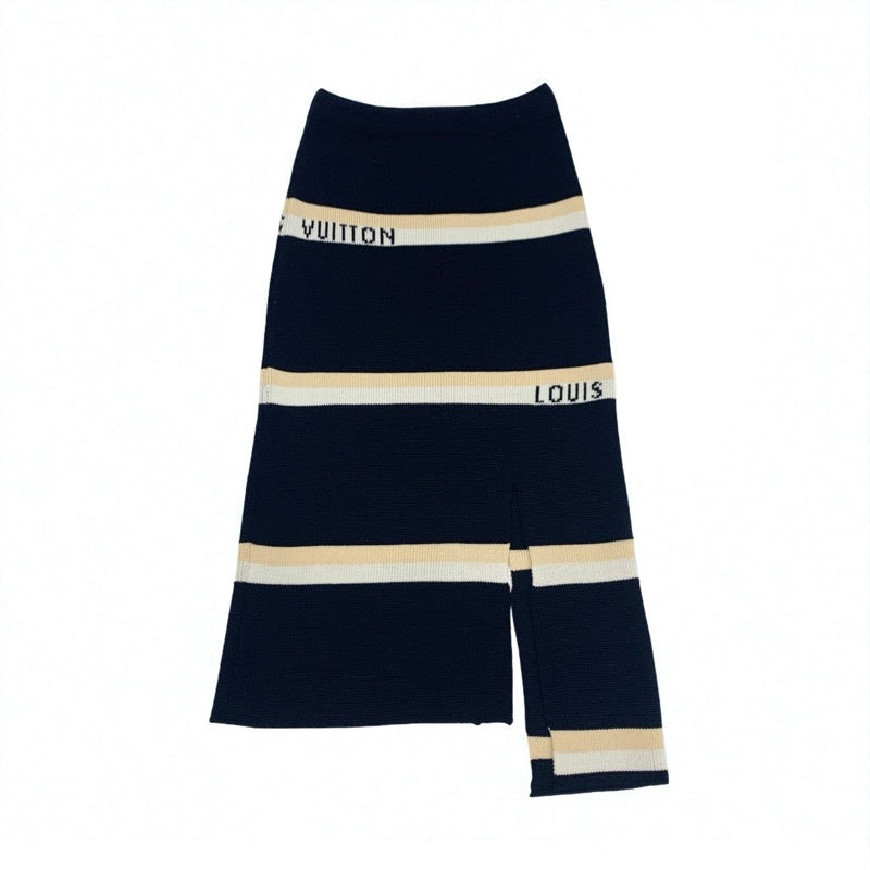 ルイヴィトン LOUIS VUITTON ボトムス ウール ブラック ホワイト ベージュ スカート ロゴ ニット アシンメトリー ミドル