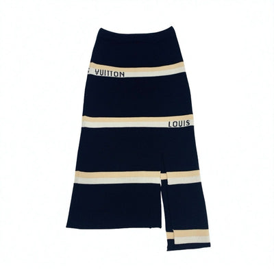 ルイヴィトン LOUIS VUITTON ボトムス ウール ブラック ホワイト ベージュ スカート ロゴ ニット アシンメトリー ミドル