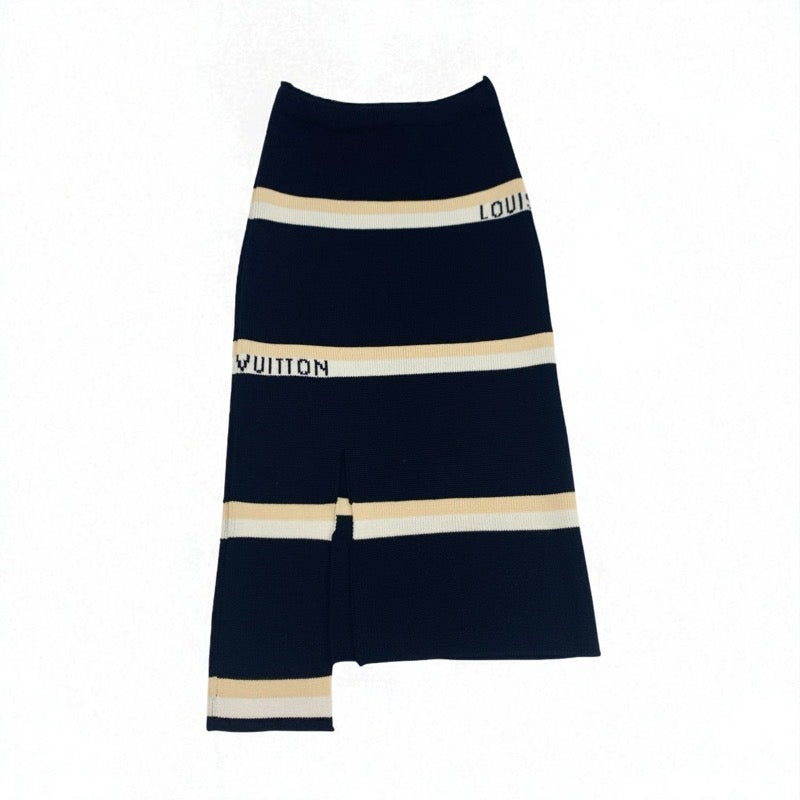ルイヴィトン LOUIS VUITTON ボトムス ウール ブラック ホワイト ベージュ スカート ロゴ ニット アシンメトリー ミドル