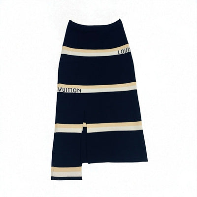 ルイヴィトン LOUIS VUITTON ボトムス ウール ブラック ホワイト ベージュ スカート ロゴ ニット アシンメトリー ミドル