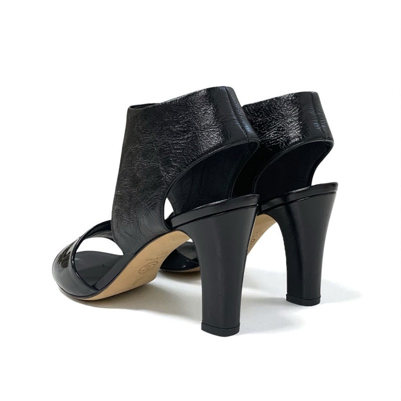 シャネル CHANEL サンダル 靴 シューズ レザー パテント ブラック ココマーク シワ加工