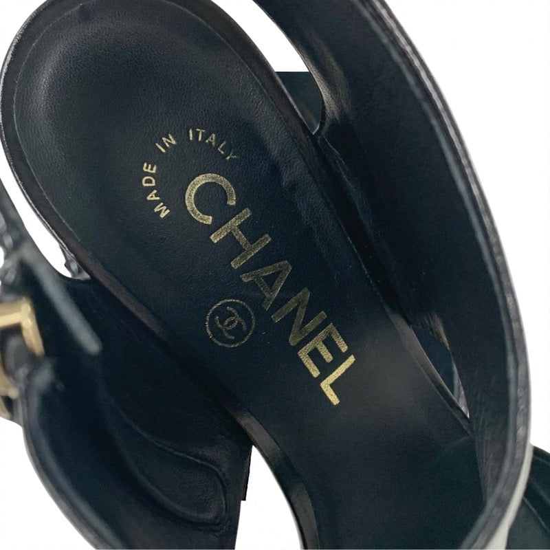 シャネル CHANEL サンダル 靴 シューズ レザー パテント ブラック ココマーク シワ加工