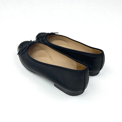 シャネル CHANEL フラットシューズ 靴 シューズ レザー パテント ブラック 黒 ココマーク リボン バレリーナ バレエシューズ