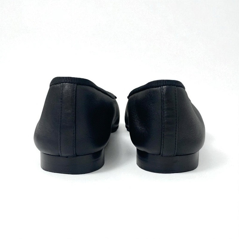 シャネル CHANEL フラットシューズ 靴 シューズ レザー パテント ブラック 黒 ココマーク リボン バレリーナ バレエシューズ