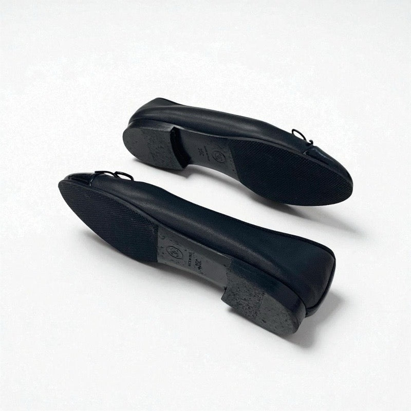 シャネル CHANEL フラットシューズ 靴 シューズ レザー パテント ブラック 黒 ココマーク リボン バレリーナ バレエシューズ