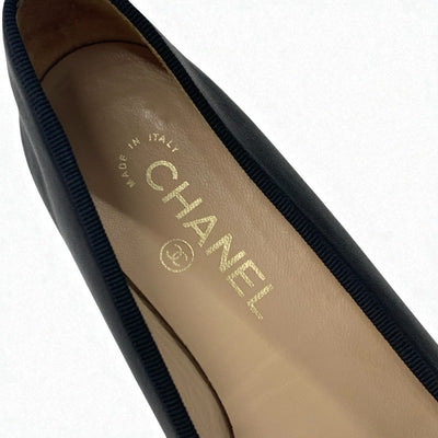 シャネル CHANEL フラットシューズ 靴 シューズ レザー パテント ブラック 黒 ココマーク リボン バレリーナ バレエシューズ