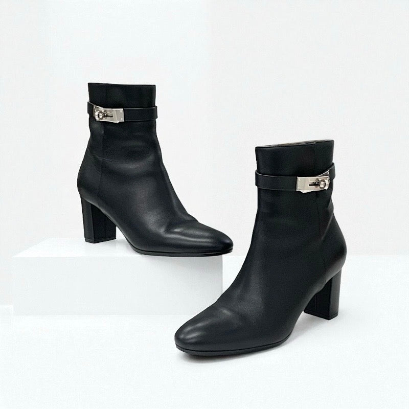 エルメス HERMES サンジェルマン ブーツ ショートブーツ 靴 シューズ レザー ブラック 黒 シルバー ケリー金具