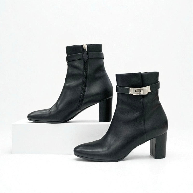 エルメス HERMES サンジェルマン ブーツ ショートブーツ 靴 シューズ レザー ブラック 黒 シルバー ケリー金具