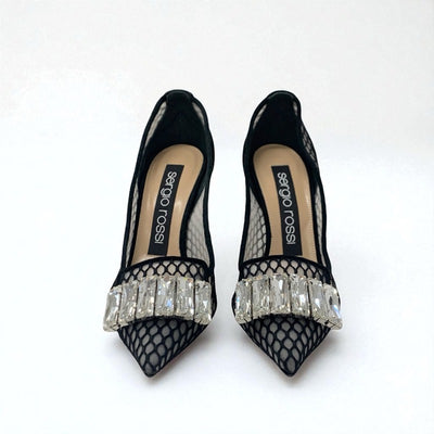 セルジオロッシ sergio rossi SR1 パンプス 靴 シューズ メッシュ スエード ブラック 黒 ビジュー パーティーシューズ