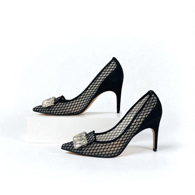 セルジオロッシ sergio rossi SR1 パンプス 靴 シューズ メッシュ スエード ブラック 黒 ビジュー パーティーシューズ