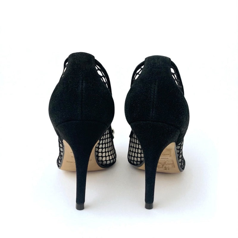 セルジオロッシ sergio rossi SR1 パンプス 靴 シューズ メッシュ スエード ブラック 黒 ビジュー パーティーシューズ
