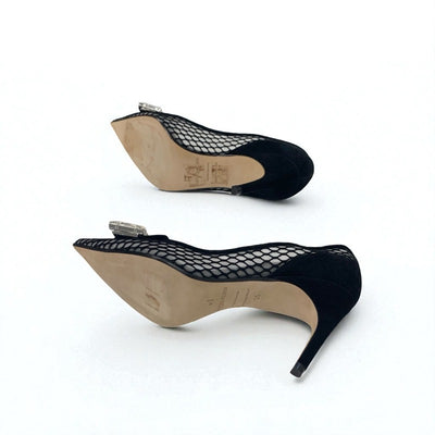 セルジオロッシ sergio rossi SR1 パンプス 靴 シューズ メッシュ スエード ブラック 黒 ビジュー パーティーシューズ