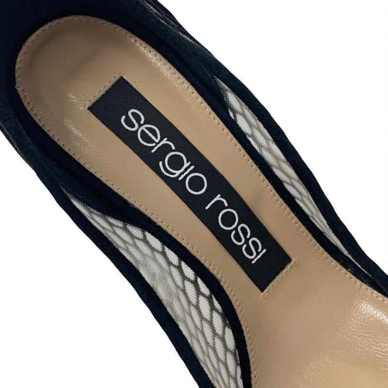 セルジオロッシ sergio rossi SR1 パンプス 靴 シューズ メッシュ スエード ブラック 黒 ビジュー パーティーシューズ