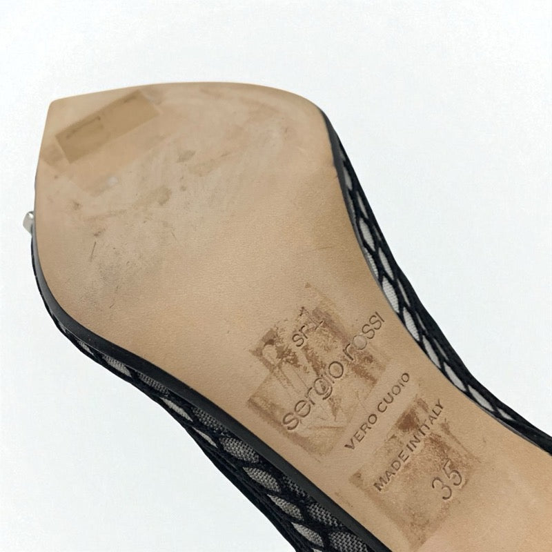 セルジオロッシ sergio rossi SR1 パンプス 靴 シューズ メッシュ スエード ブラック 黒 ビジュー パーティーシューズ