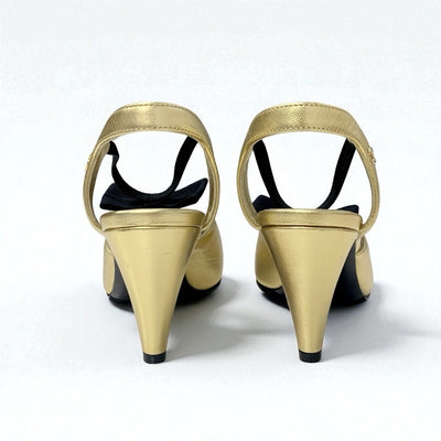 シャネル CHANEL パンプス 靴 シューズ レザー ゴールド ブラック リボン ココマーク ストラップ