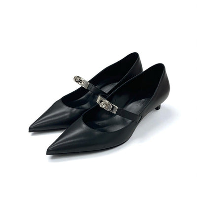 エルメス HERMES キアラ40 パンプス 靴 シューズ レザー ブラック 黒 シルバー ケリー金具