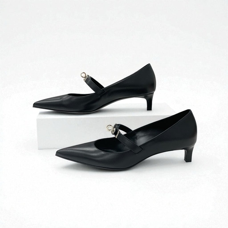 エルメス HERMES キアラ40 パンプス 靴 シューズ レザー ブラック 黒 シルバー ケリー金具