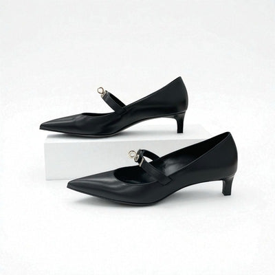 エルメス HERMES キアラ40 パンプス 靴 シューズ レザー ブラック 黒 シルバー ケリー金具
