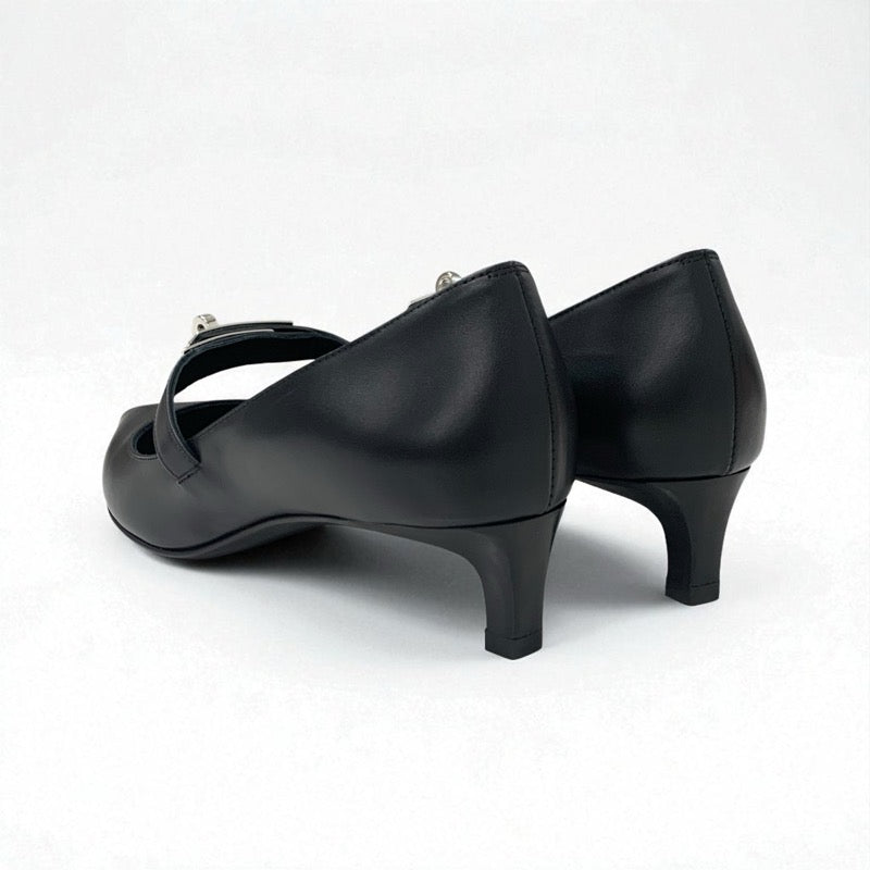 エルメス HERMES キアラ40 パンプス 靴 シューズ レザー ブラック 黒 シルバー ケリー金具