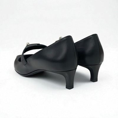 エルメス HERMES キアラ40 パンプス 靴 シューズ レザー ブラック 黒 シルバー ケリー金具