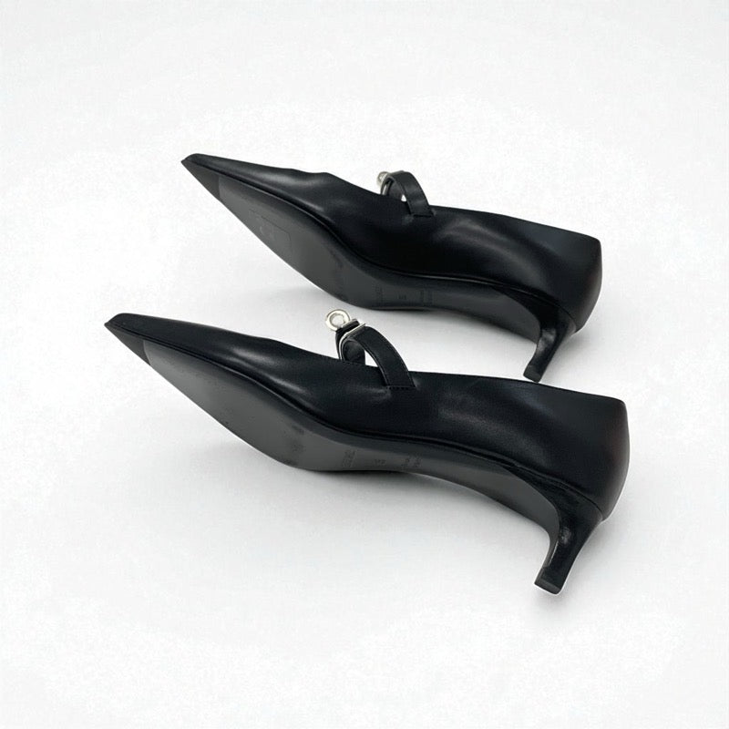 エルメス HERMES キアラ40 パンプス 靴 シューズ レザー ブラック 黒 シルバー ケリー金具