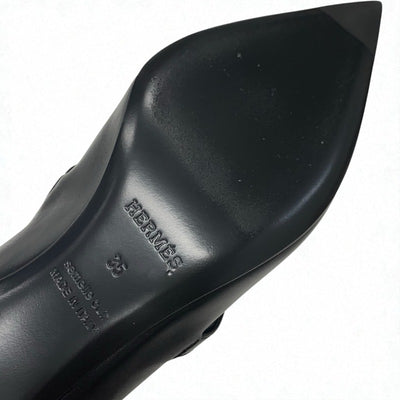 エルメス HERMES キアラ40 パンプス 靴 シューズ レザー ブラック 黒 シルバー ケリー金具