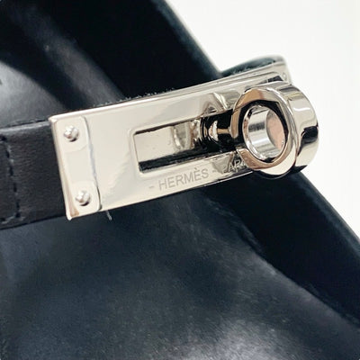 エルメス HERMES キアラ40 パンプス 靴 シューズ レザー ブラック 黒 シルバー ケリー金具