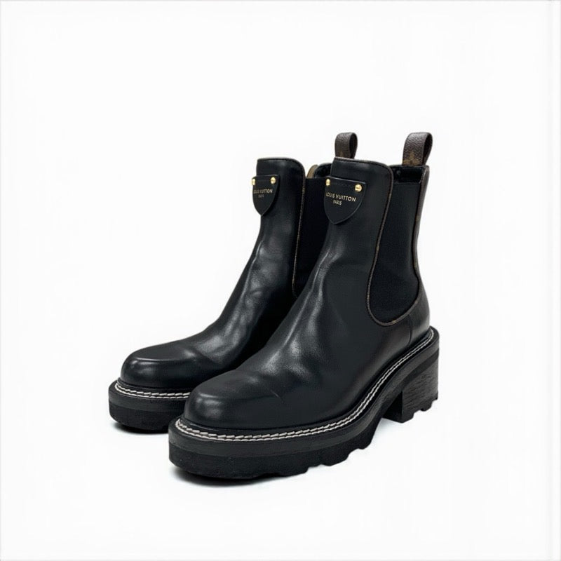 ルイヴィトン LOUIS VUITTON ボブールライン ブーツ ショートブーツ 靴 シューズ レザー ブラック ブラウン LVロゴ モノグラム アンクルブーツ