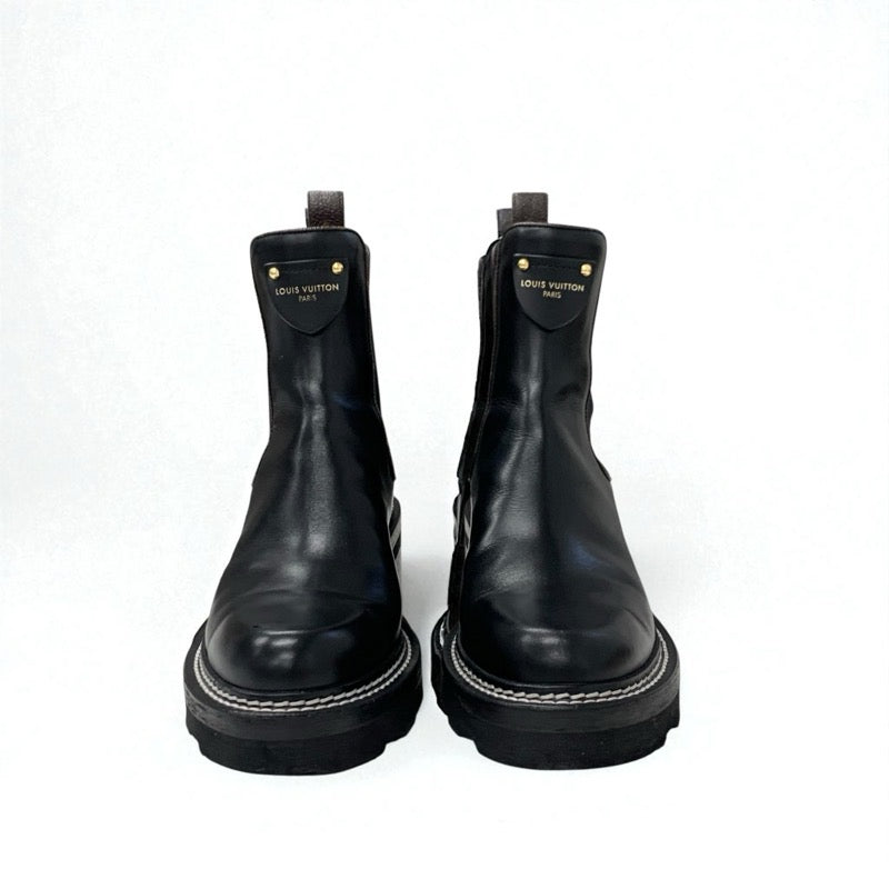 ルイヴィトン LOUIS VUITTON ボブールライン ブーツ ショートブーツ 靴 シューズ レザー ブラック ブラウン LVロゴ モノグラム アンクルブーツ