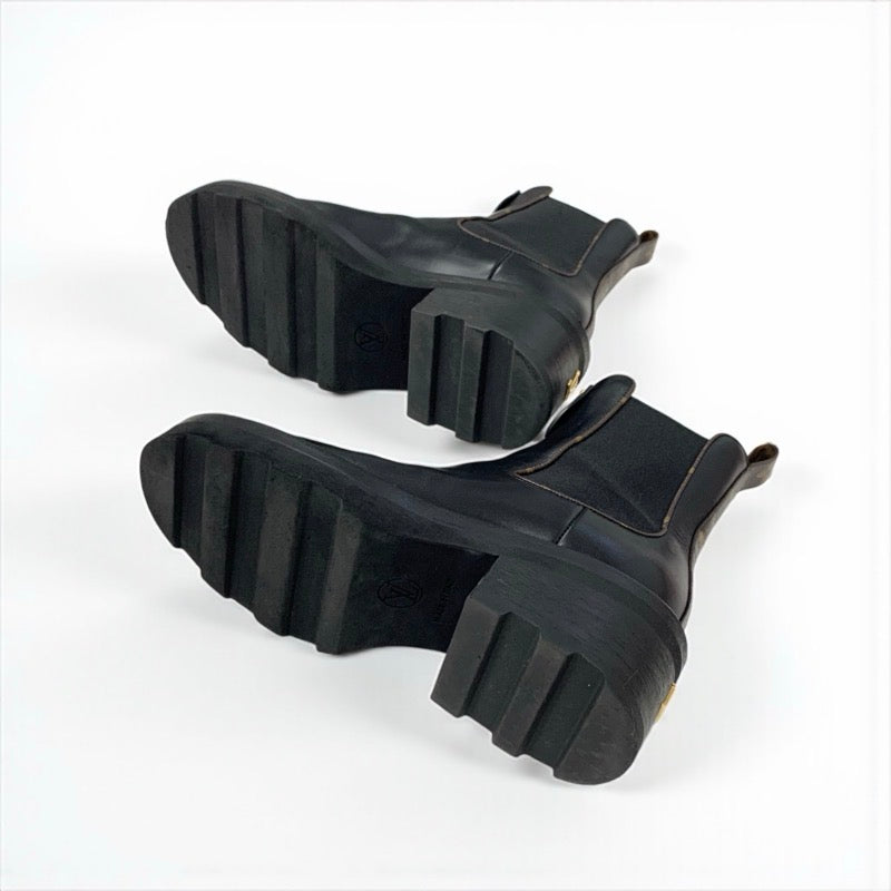 ルイヴィトン LOUIS VUITTON ボブールライン ブーツ ショートブーツ 靴 シューズ レザー ブラック ブラウン LVロゴ モノグラム アンクルブーツ