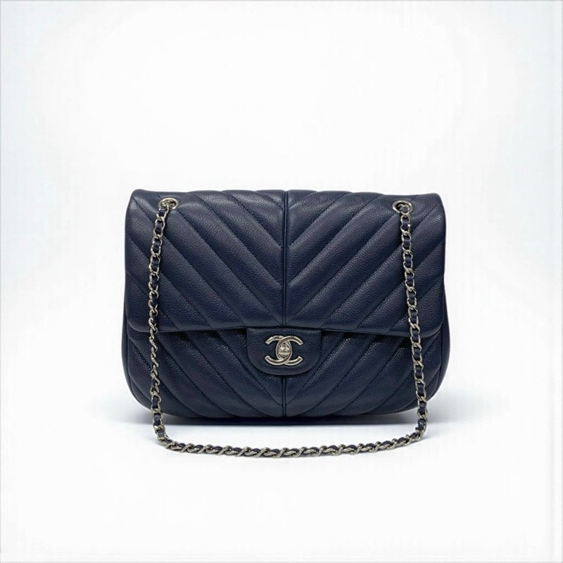 シャネル CHANEL バッグ ショルダーバッグ キャビアスキン ネイビー ターンロック ココマーク シングルフラップ チェーン