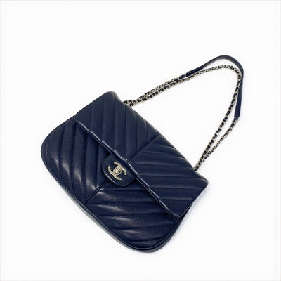 シャネル CHANEL バッグ ショルダーバッグ キャビアスキン ネイビー ターンロック ココマーク シングルフラップ チェーン
