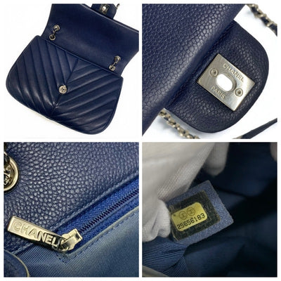 シャネル CHANEL バッグ ショルダーバッグ キャビアスキン ネイビー ターンロック ココマーク シングルフラップ チェーン
