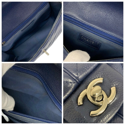 シャネル CHANEL バッグ ショルダーバッグ キャビアスキン ネイビー ターンロック ココマーク シングルフラップ チェーン
