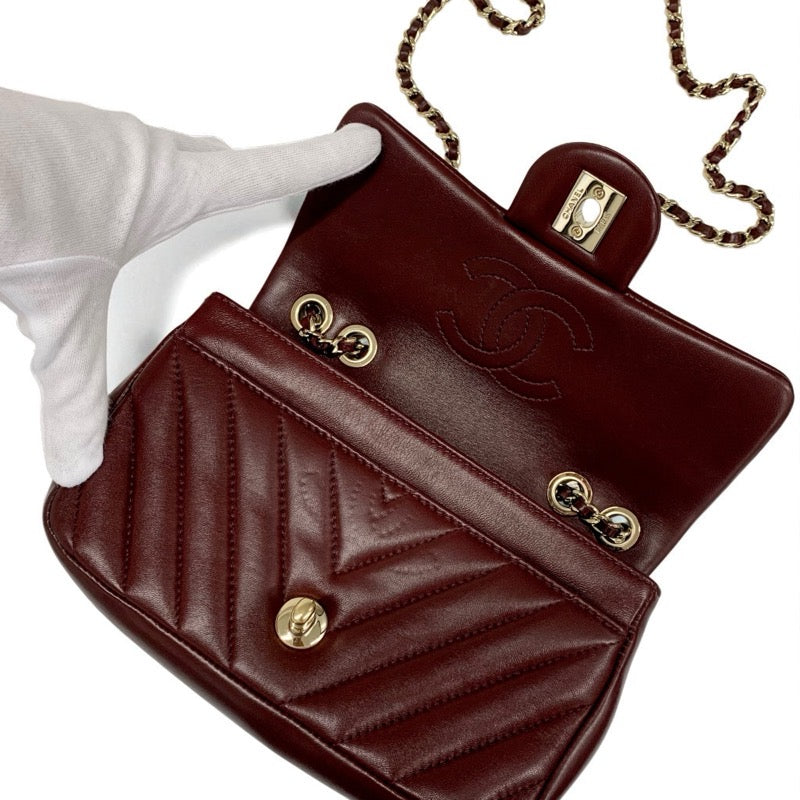 シャネル CHANEL バッグ ショルダーバッグ ラムスキン バーガンディ ゴールド マトラッセ ターンロック ココマーク シングルフラップ ダブルチェーン
