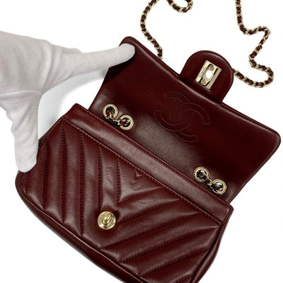 シャネル CHANEL バッグ ショルダーバッグ ラムスキン バーガンディ ゴールド マトラッセ ターンロック ココマーク シングルフラップ ダブルチェーン