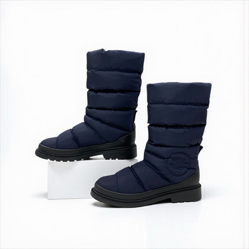 シャネル CHANEL ブーツ ロングブーツ 靴 シューズ ナイロン ネイビー ブラック ココマーク スノーブーツ ミディアムブーツ